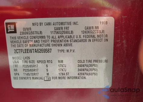 2010 GMC Terrain Sle-2 from USA, damaged, VIN 2CTFLEEW7A6269587